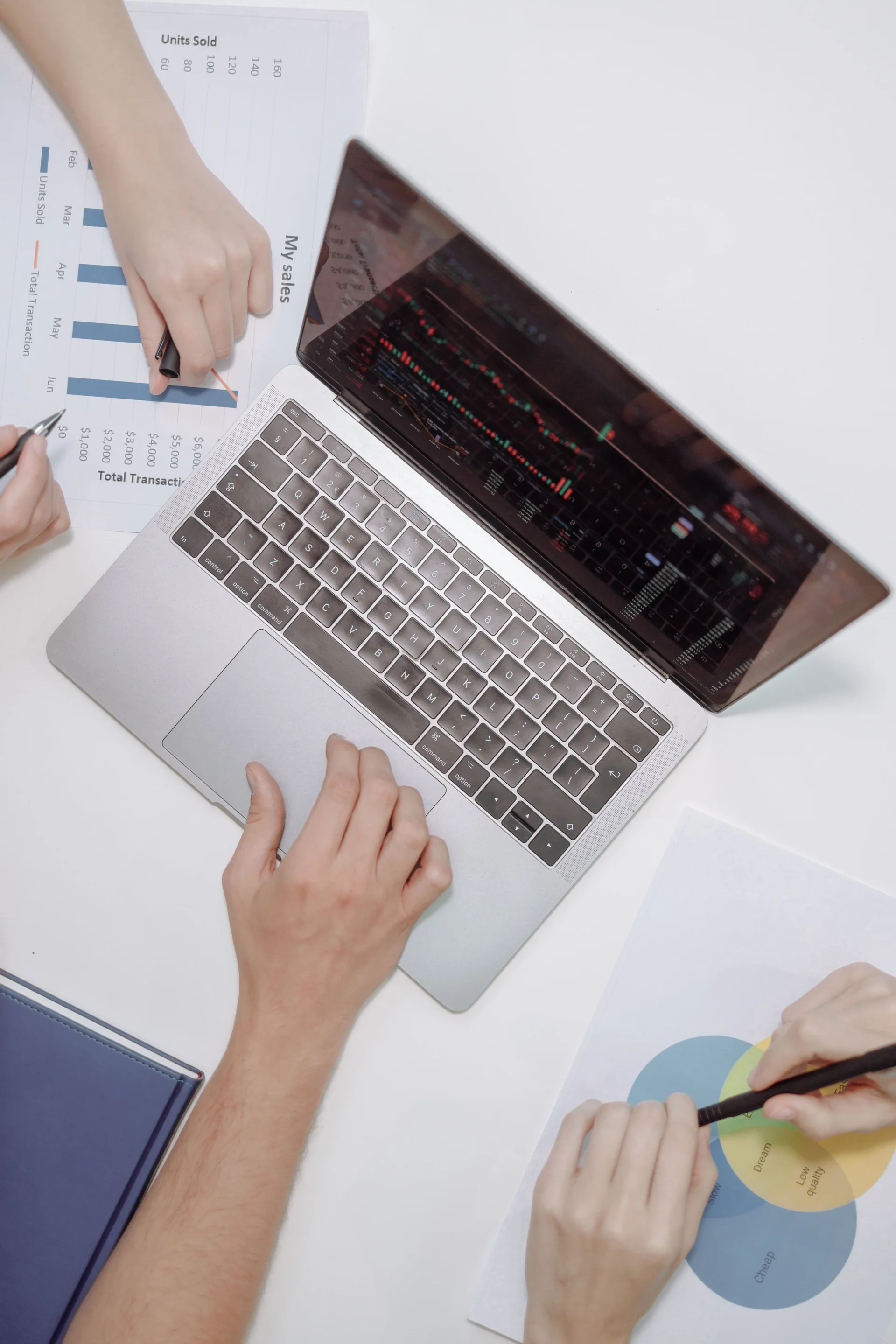 Financial audit documents, calculator and spreadsheet analysis on a desk representing INAGO's detailed approach to accounting and compliance